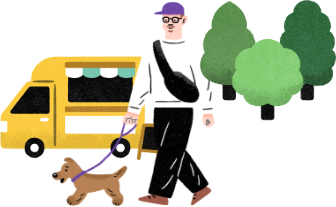犬と散歩する男性